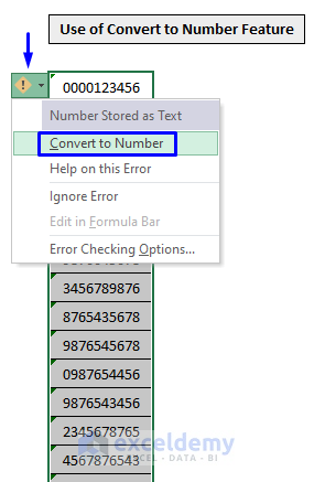 convert to number feature to convert text to number bulk in excel