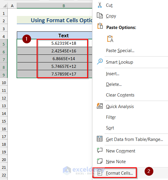 Selecting Format Cells option