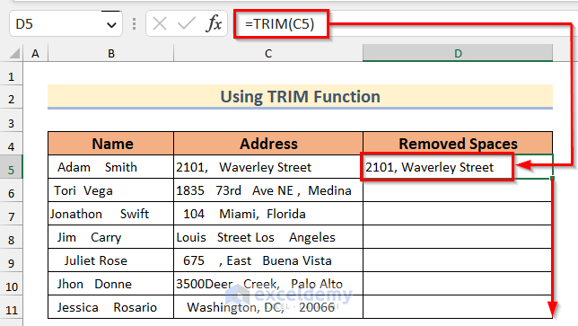 Using TRIM Function to remove spaces