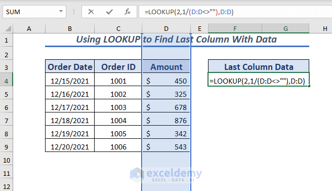 Using LOOKUP Function to Find Last Column With Data