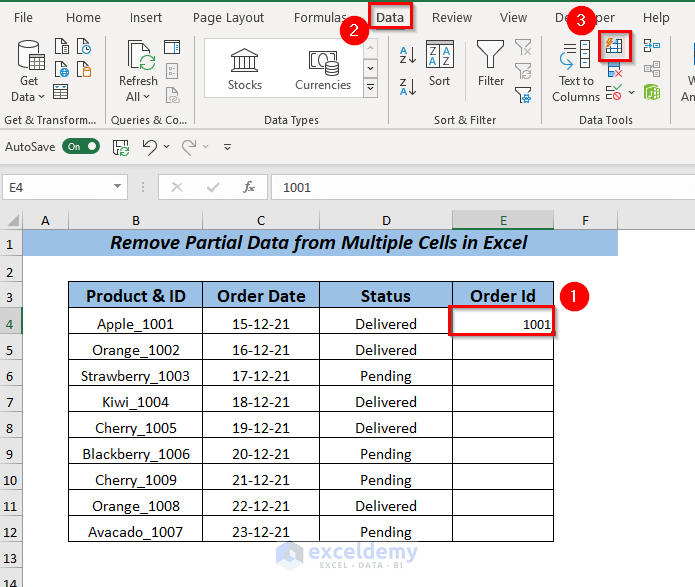 Using Flash Fill to Remove Partial Data from Multiple Cells