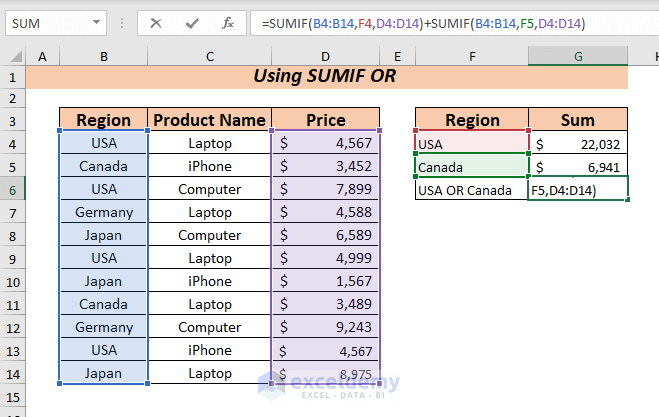 Using Multiple SUMIF with OR