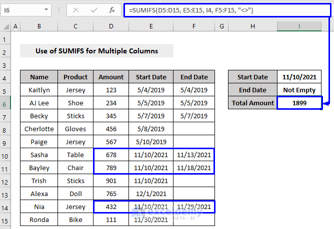 sumifs date range multiple columns
