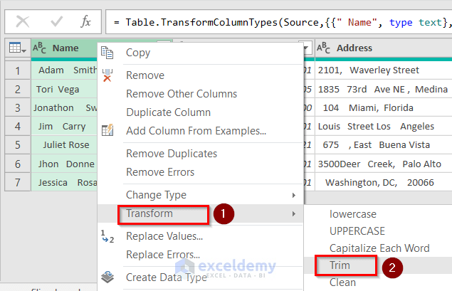 Selecting TRIM from Transform command