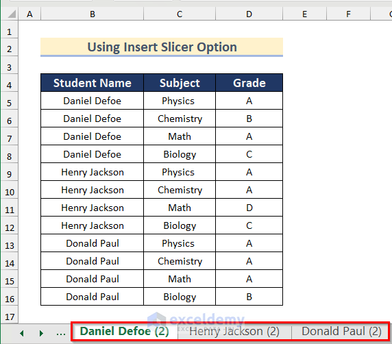 Creating multiple sheets to use Insert Slicer option