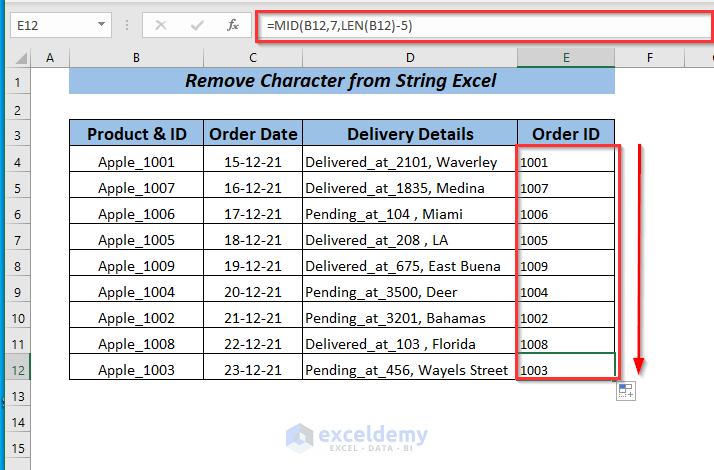 Using MID and LEN Function to Remove Character from String