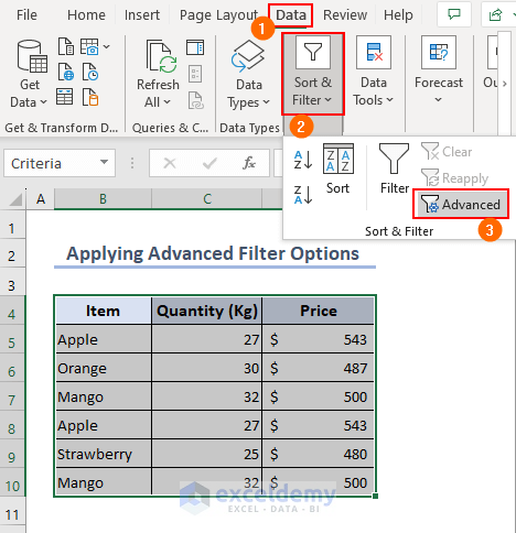 Using advanced filter function