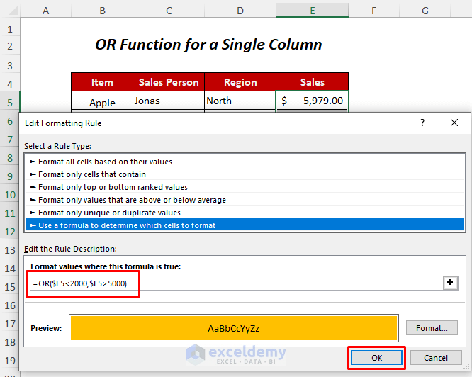OR function for a single column