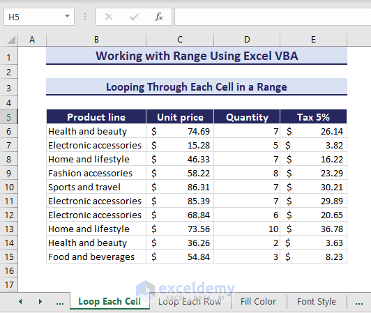Tax calculated looping through each cell in a range using VBA