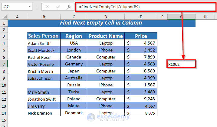 Find Next Empty Cell in Column using VBA