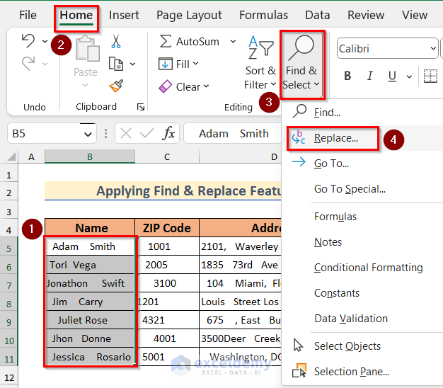 Using Find & Replace feature