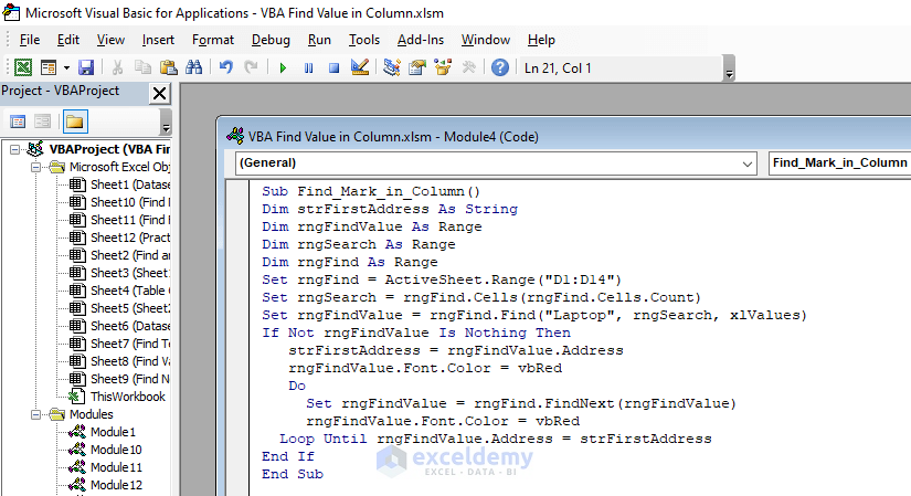 Find and Mark in Column using VBA