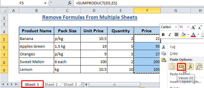 . Get Rid of Formula From Multiple Excel Sheets(Just One Click)-Paste as Values