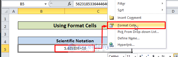 scientific notation to text using fromat cells 