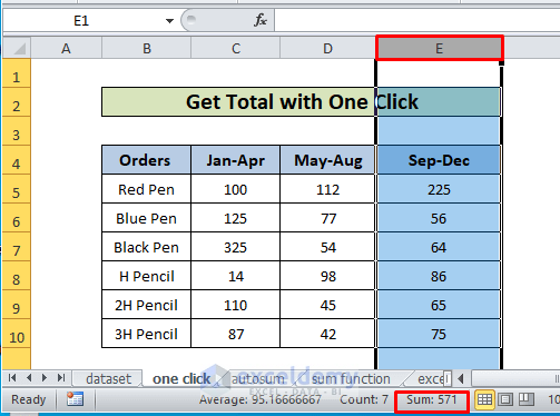 Sum Columns in Excel One Click
