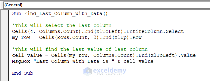 VBA Code to find last column & last data