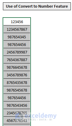 result of convert to number feature to convert text to number bulk in excel