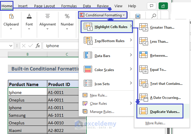 Highlight Duplicates in Excel Using Conditional Formatting
