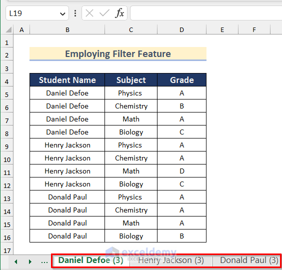 Creating multiple sheets to employ Filter Feature to split Excel sheet into multiple sheets