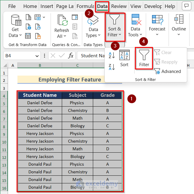 Using Filter Feature to split excel sheet into multiple sheets based on column value