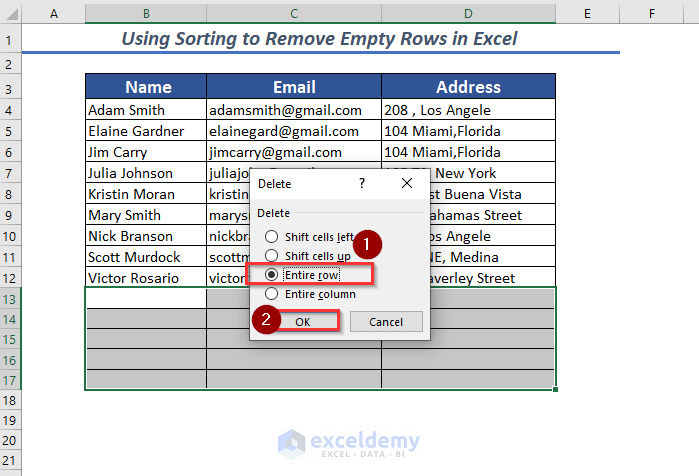 Using Sorting to Remove Empty Rows