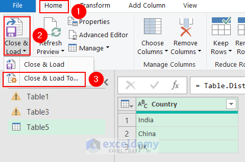 Selecting the Close & Load To option