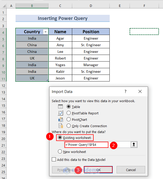 Selecting Items in the Import Data Dialog Box