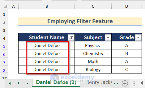 Dataset after Filtering for “Daniel Defoe”