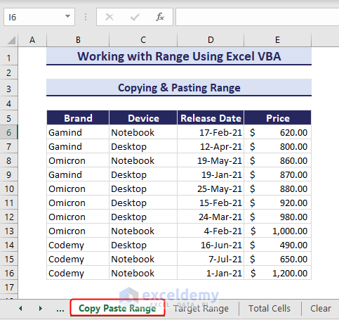 Copy & pasting using VBA range object dataset