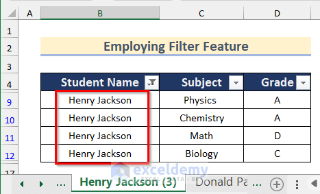 Dataset after Filtering for “Henry Jackson”