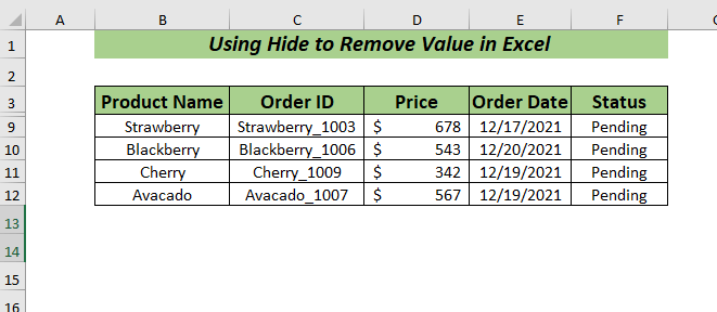 Using Sort and Hide to Remove Value