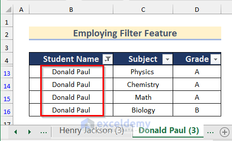 Dataset after Filtering for “Donald Paul”