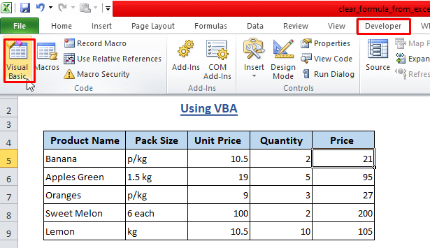  Delete the Formula Using VBA and Keep the Values Only