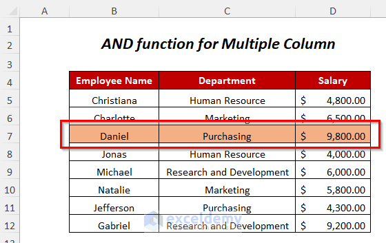 AND function for multiple columns