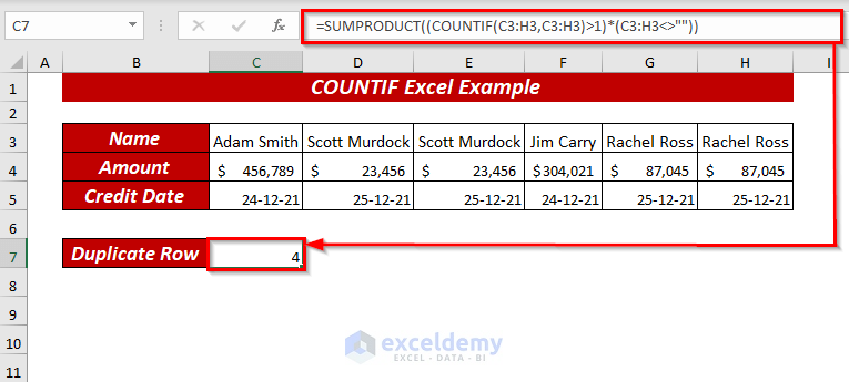 Count Duplicates Values in a Row Example