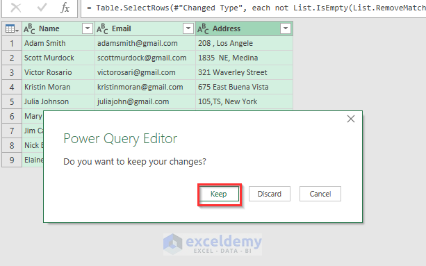 Confirming Power Query Editor to Remove Empty Rows