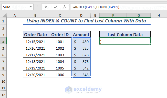 Using INDEX & COUNT Function to Find Last Column With Data