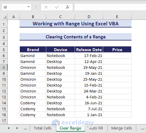 Contents cleared using VBA range object