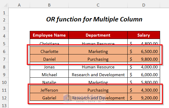 OR function for multiple columns