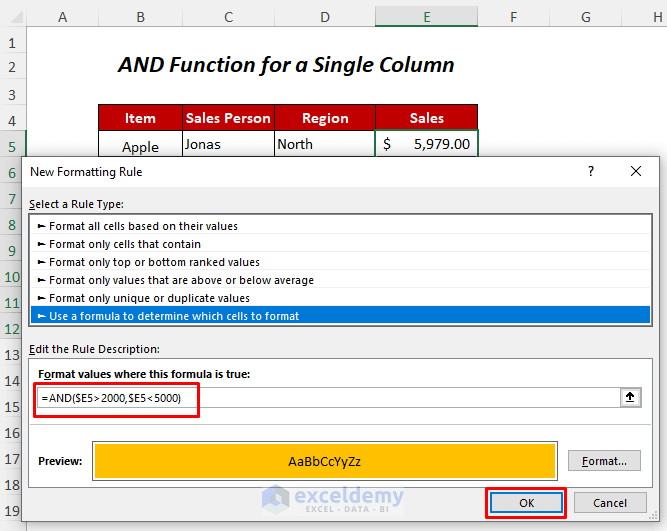 AND function for a single column