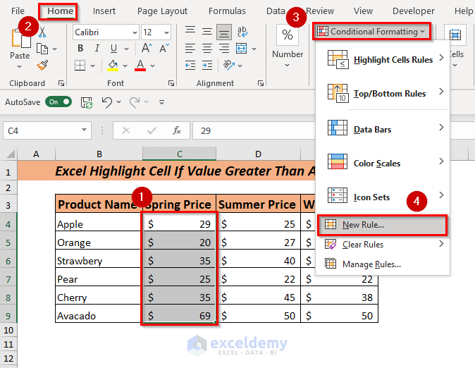Using Greater Than Equal (>=) Operator to Excel Highlight Cell Greater Than Another Cell