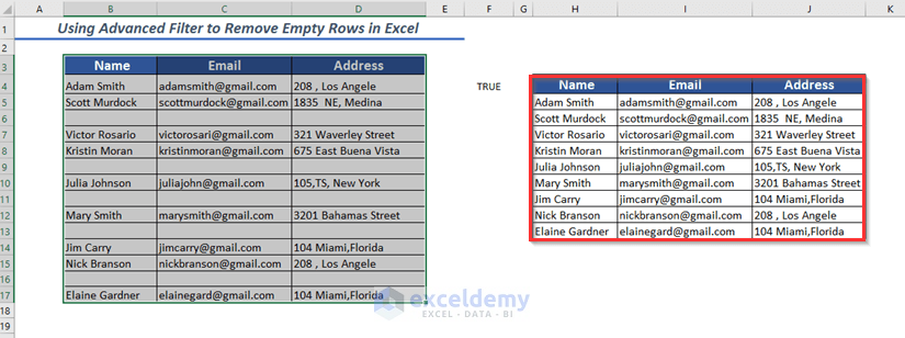 Using Advanced Filter to Remove Empty Rows