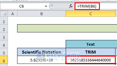 scientific notation to text using trim function