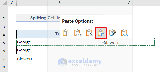 Special transpose pasting in cell B6