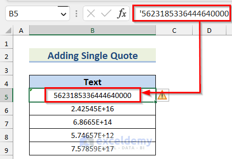 Changing scientific notation to text by adding single quote