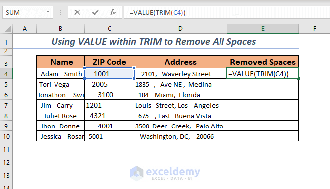 Using TRIM for Numeric Values to Remove All Spaces