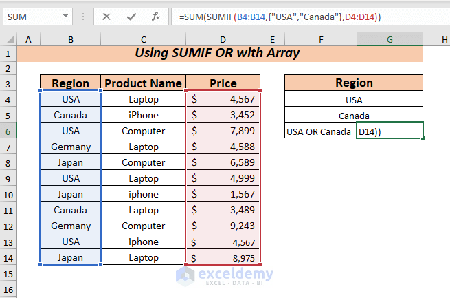 Using SUM within SUMIF OR with an Array