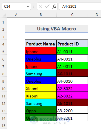 Output: VBA Macros to Highlight Duplicates in Excel