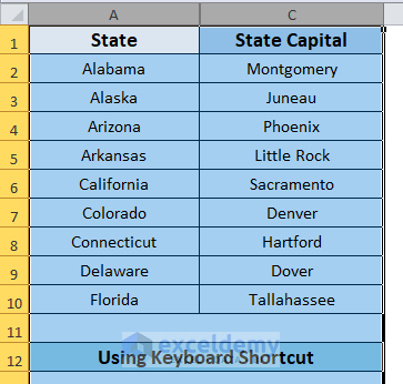 Unhide Columns in Excel Keyboard Shortcut