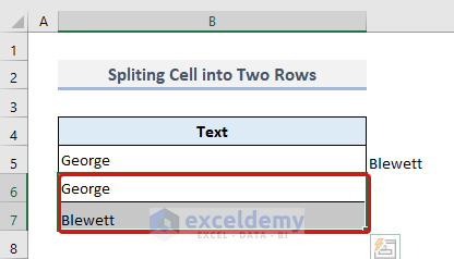 Split cells into two rows